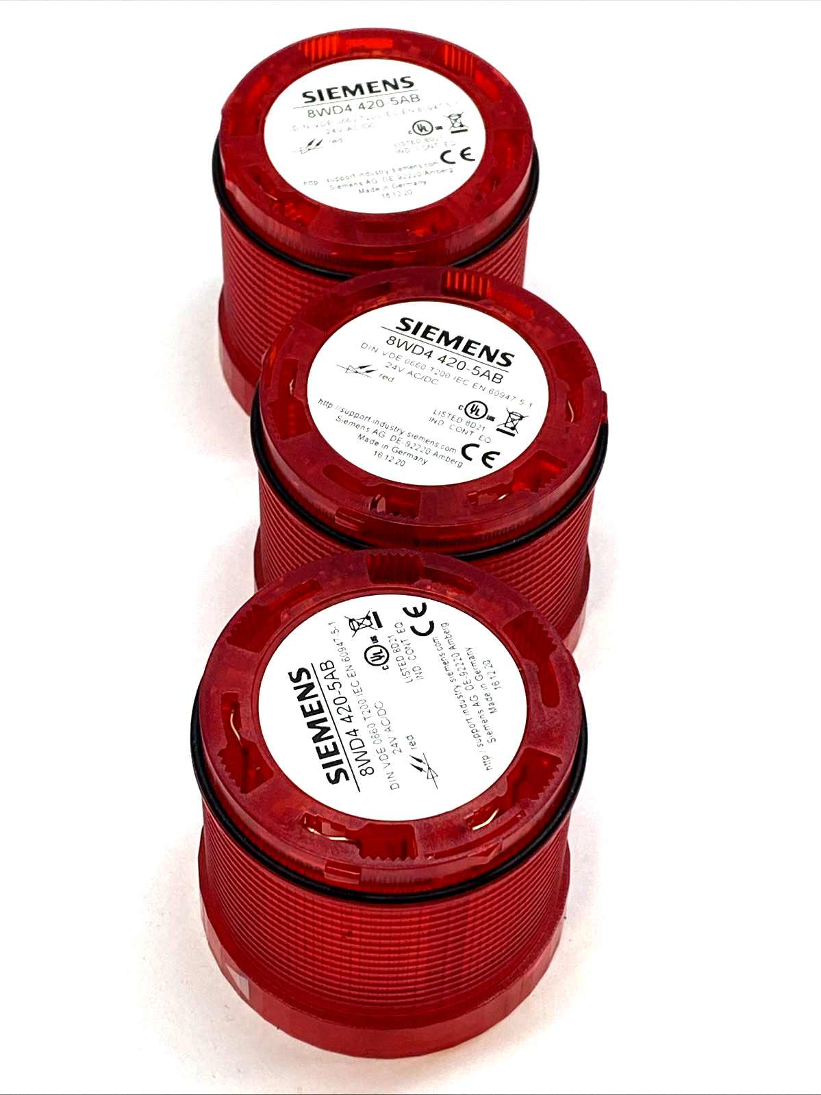 Siemens 8WD4 420-5AB Red LED Signal Tower Light 24V AC/DC LOT OF 3 - Maverick Industrial Sales
