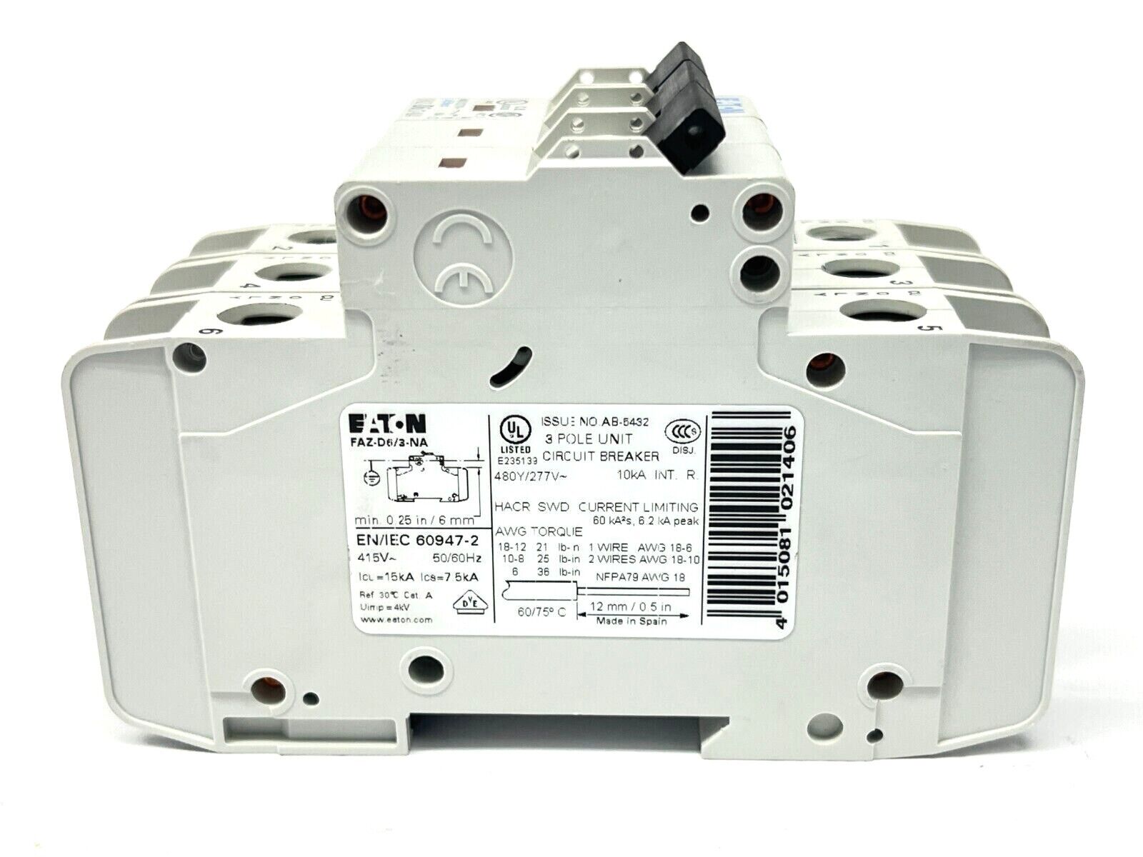 Eaton FAZ-D6/3-NA Circuit Breaker 6A 480Y/277V 3-Pole - Maverick Industrial Sales