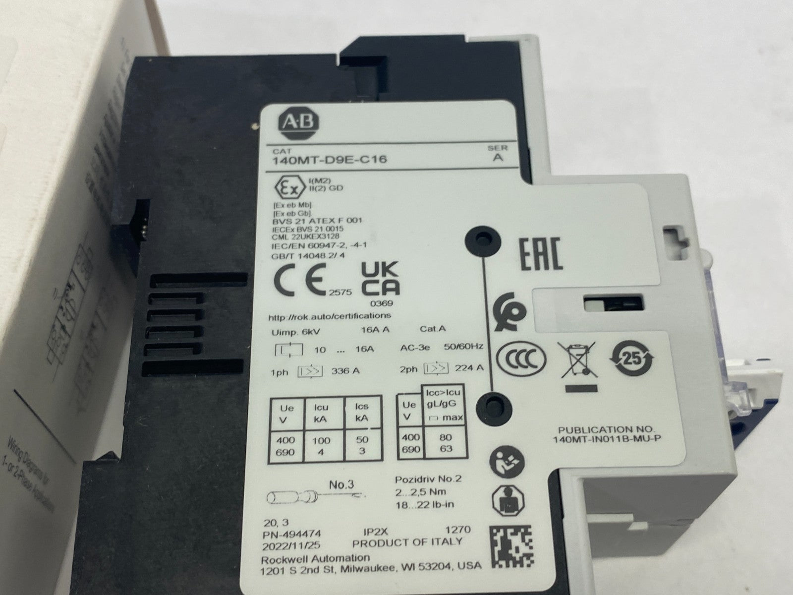 140MT-D9E-C16 | Allen Bradley Ser. A Motor Protection Breaker 10-16A - New – Open box - Maverick Industrial Sales