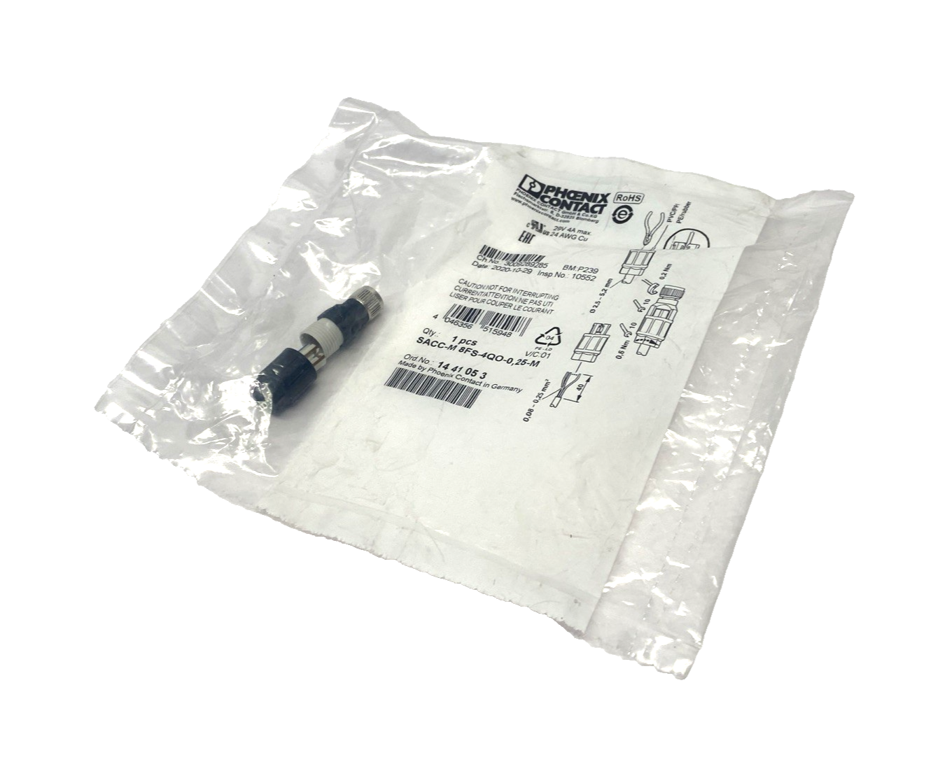 Phoenix Contact SACC-M 8FS-4QO-0,25-M Connector M8 Female 4-Pin 1441053 - Maverick Industrial Sales