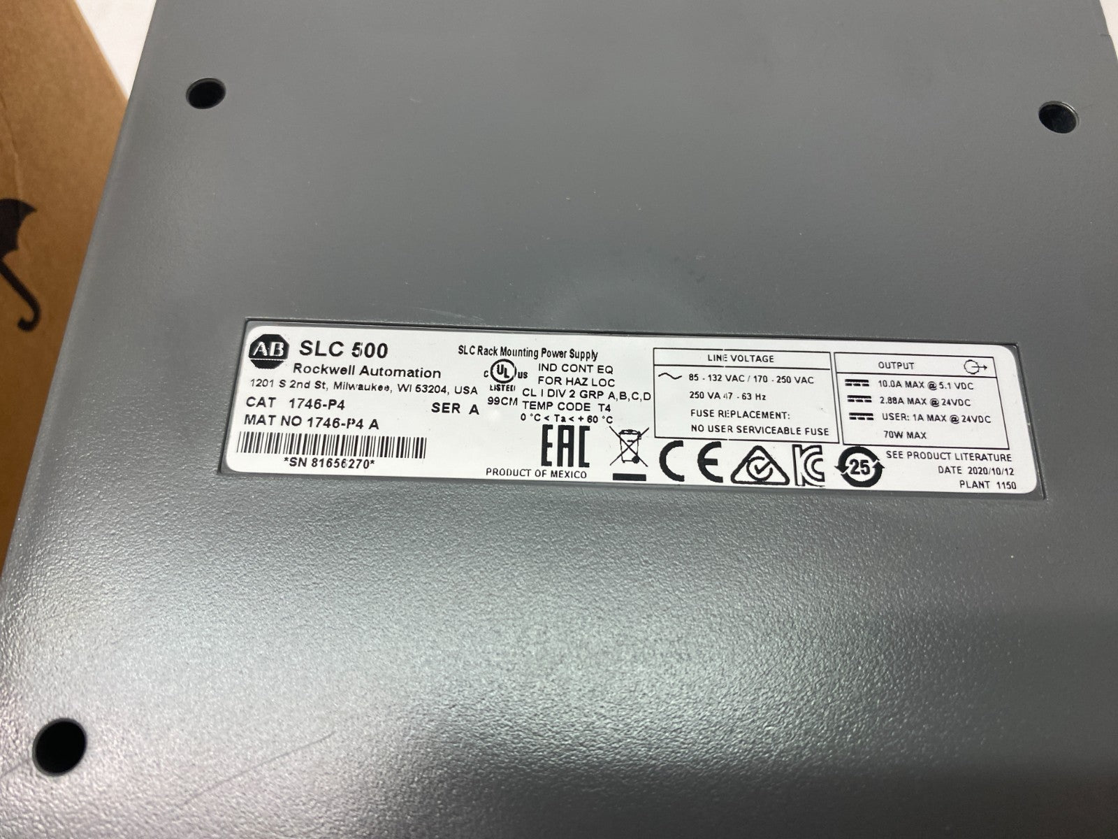 Allen Bradley 1746-P4 Ser. A SLC 500 Rack Mounting Power Supply - Maverick Industrial Sales