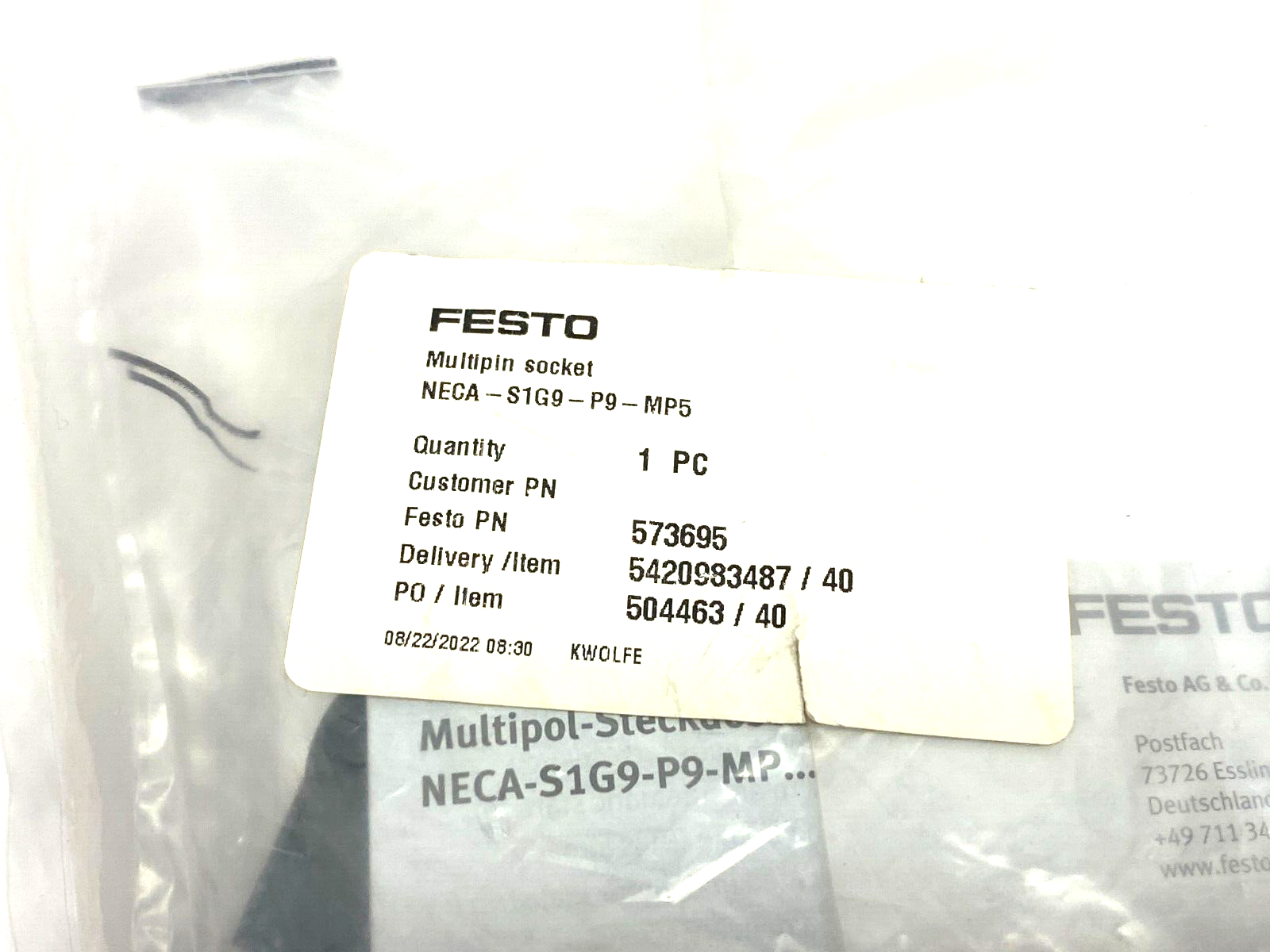 NECA-S1G9-P9-MP5,573695 | Festo NECA-S1G9-P9-MP5 Multi-Pin Plug Socket 573695 - New - Maverick Industrial Sales