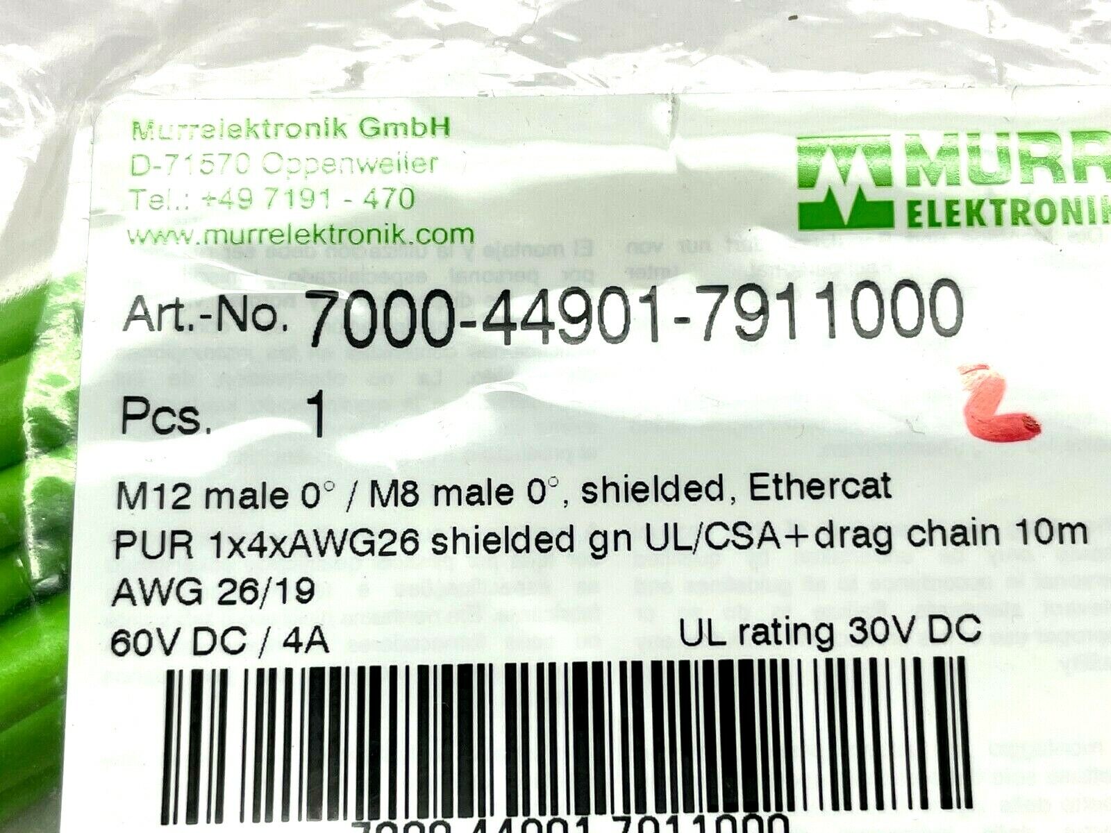 Murr Elektronik 7000-44901-7911000 EtherCAT Cordset M12 to M8 Male 10m Length - Maverick Industrial Sales