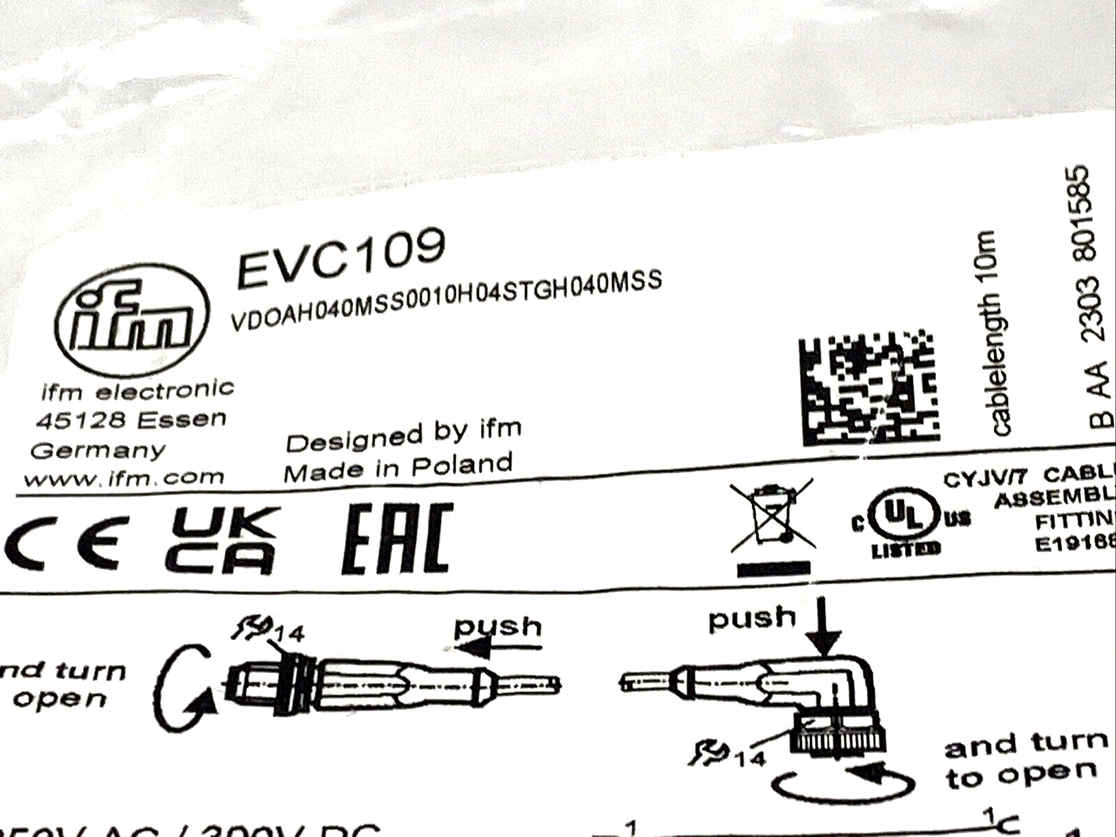 ifm EVC109 Cordset M12 Male To Angle Female 10m VDOAH040MSS0010H04STGH040MSS - Maverick Industrial Sales