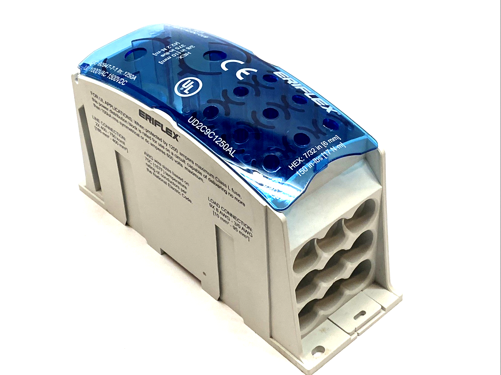 UD2C9C1250AL | Eriflex Distribution Block, 1250A IEC/950A UL, 2 Line, 9 Load - New – Open box - Maverick Industrial Sales