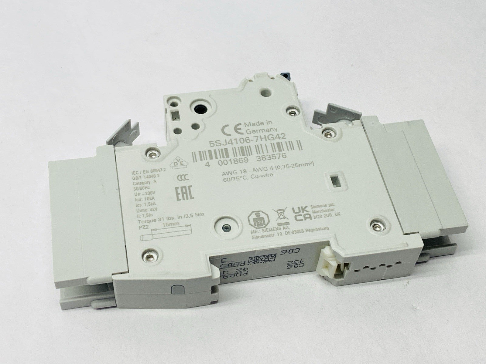 Siemens 5SJ4106-7HG42 Miniature Circuit Breaker 1-Pole 6A 277VAC/480Y 60VDC - Maverick Industrial Sales