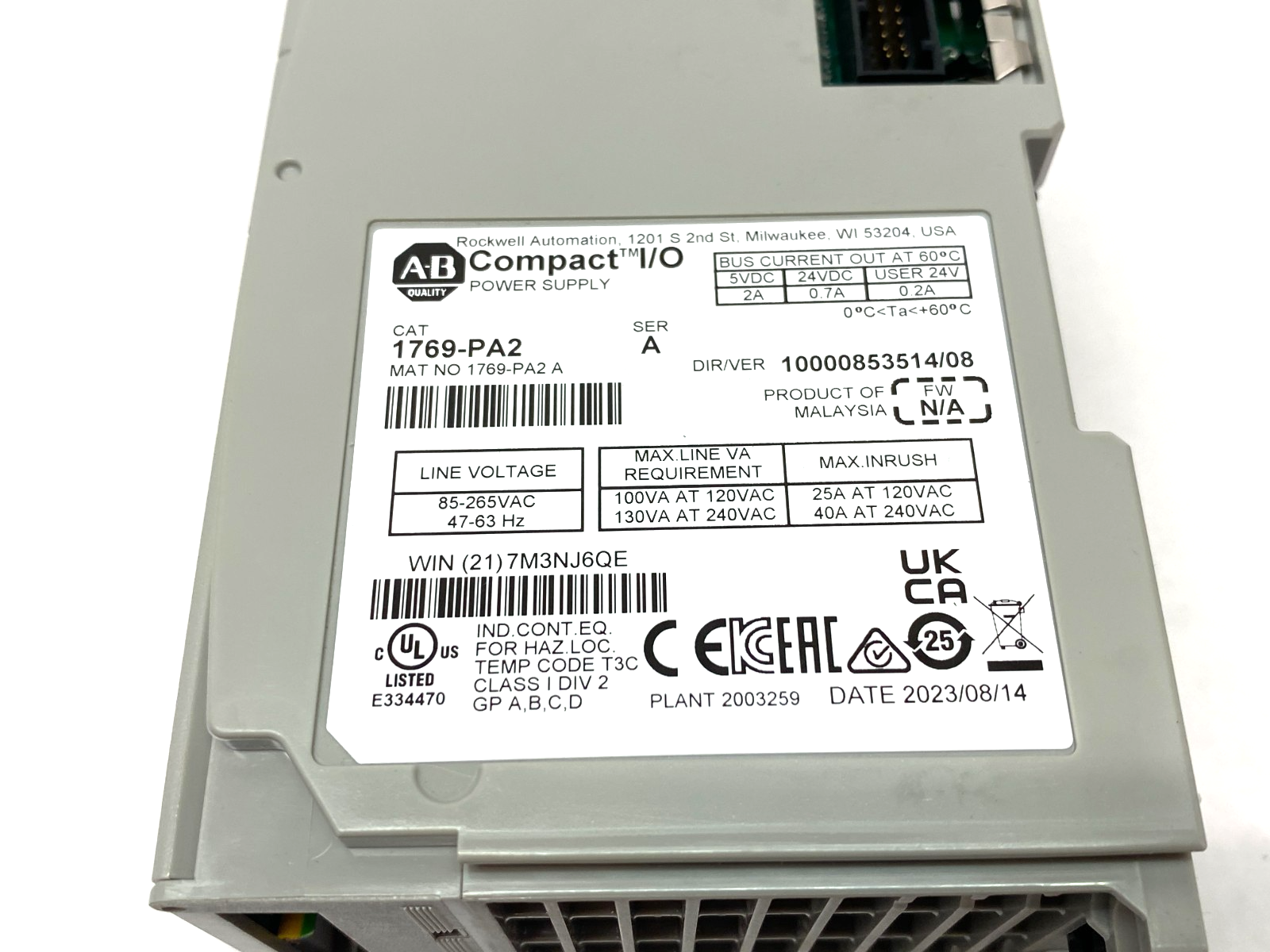 1769-PA2 | Allen Bradley Ser. A CompactLogix AC 2A/0.8A Power Supply I/O Module - New – Open box - Maverick Industrial Sales