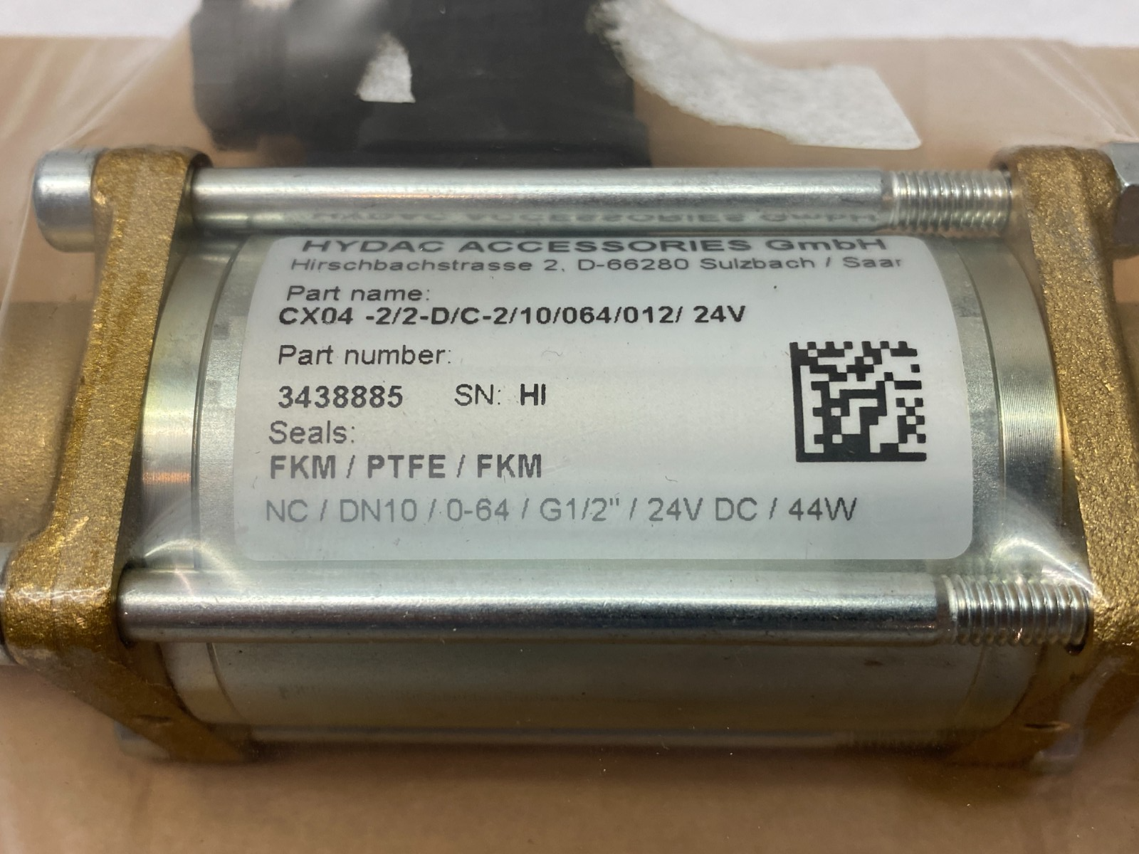 Hydac 3438885 Coaxial Valve Direct Acting 2/2 Way CX04-2/2-D/C-2/10/064/012/24V - Maverick Industrial Sales
