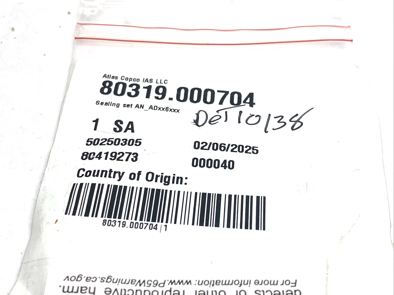Atlas Copco 80319.000704 Sealing Set, O-Ring Kit - Maverick Industrial Sales