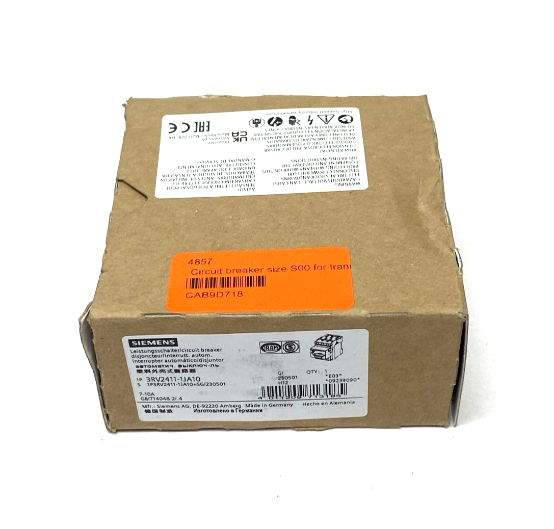Siemens 3RV2411-1JA10 SIRIUS Circuit breaker size S00 for transformer protection - Maverick Industrial Sales