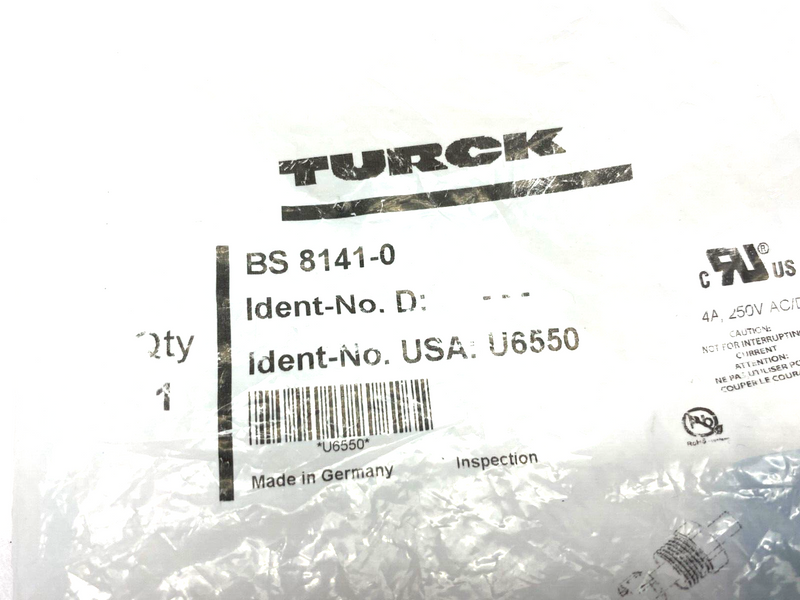 Turck BS 8141-0 Field Wireable Connector U6550