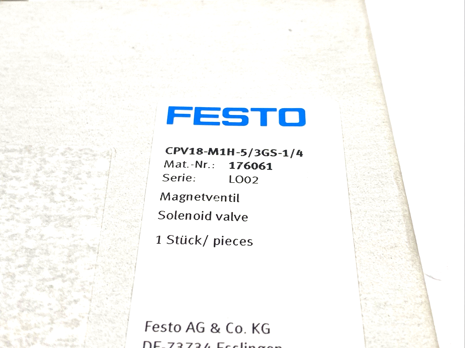 CPV18-M1H-5/3GS-1/4 | Festo Air Solenoid Valve 5/3, Closed, 176061 - New – Open box - Maverick Industrial Sales