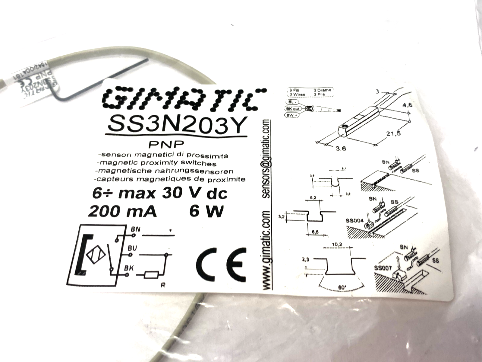 Gimatic SS3N203Y C-Slot Magnetic Proximity Switch Sensor PNP 6W 200mA - Maverick Industrial Sales
