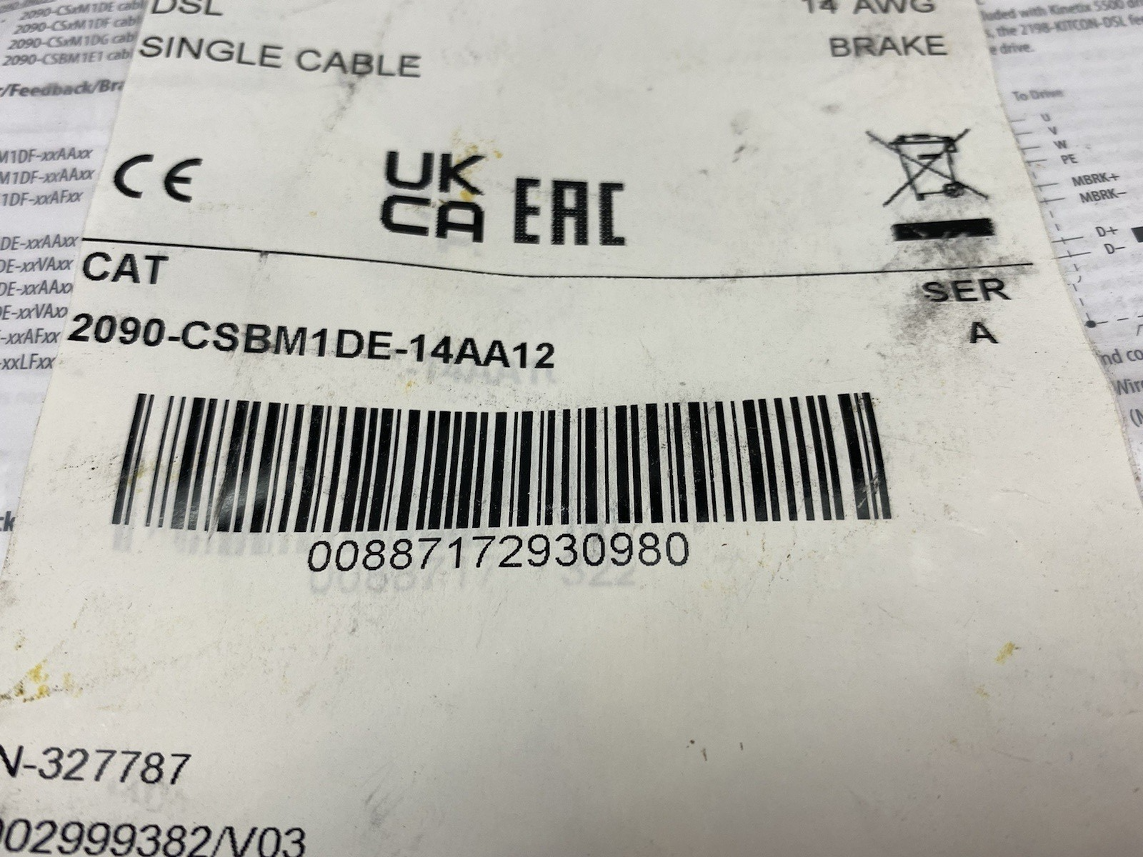 2090-CSBM1DE-14AA12 | Allen Bradley Ser. A Kinetix Single Cable, DSL 12m Non-Flex - New - Maverick Industrial Sales