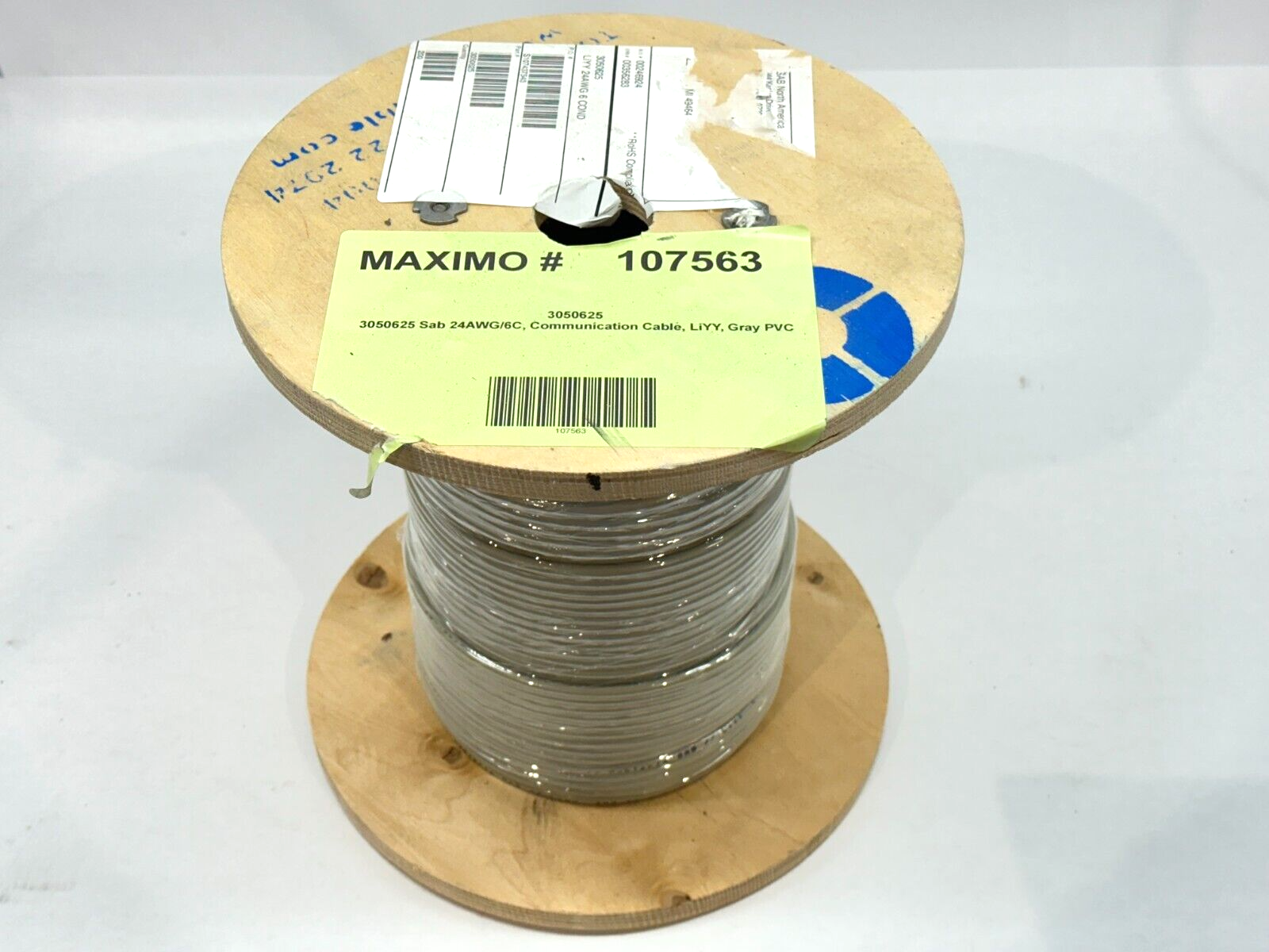 SAB 3050625 Communications Cable 24AWG/6C LiYY Gray PVC 200ft Spool - Maverick Industrial Sales