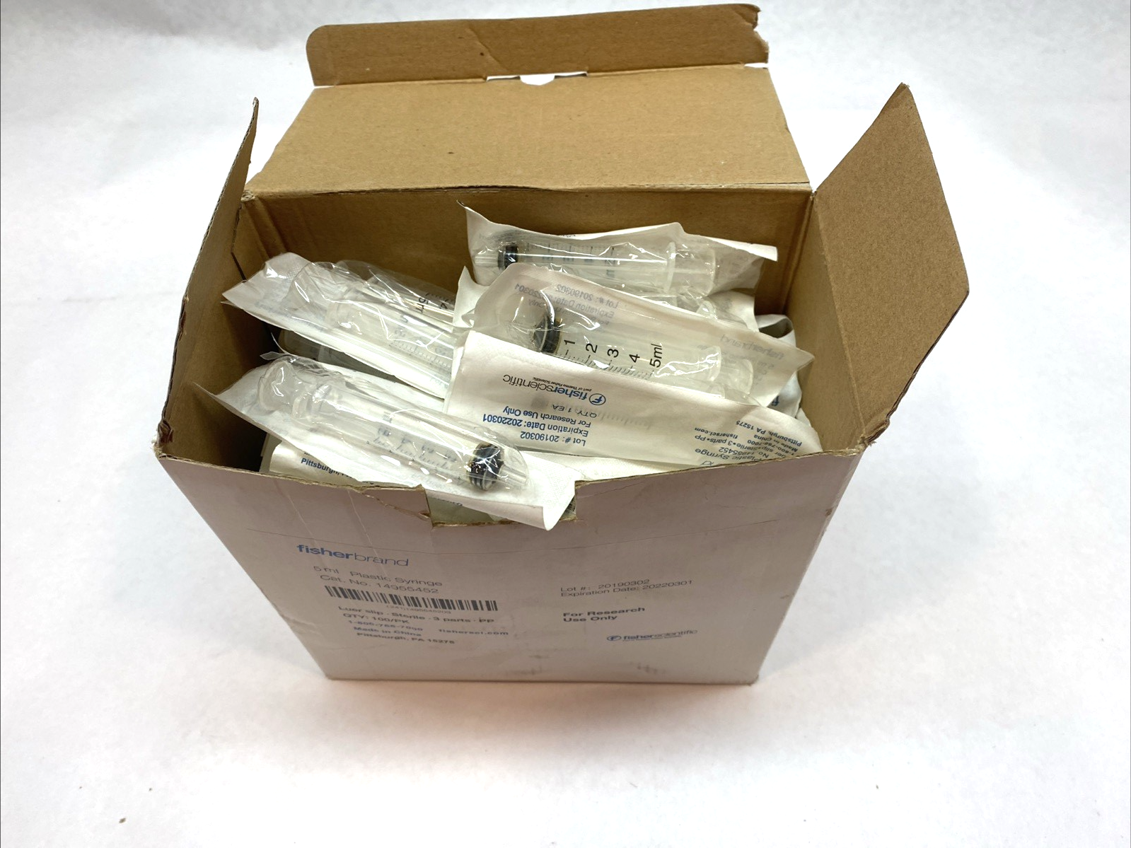 Fisher Scientific 100559 5 mL Sterile Plastic Luer Slip Syringe LOT 100 - Maverick Industrial Sales