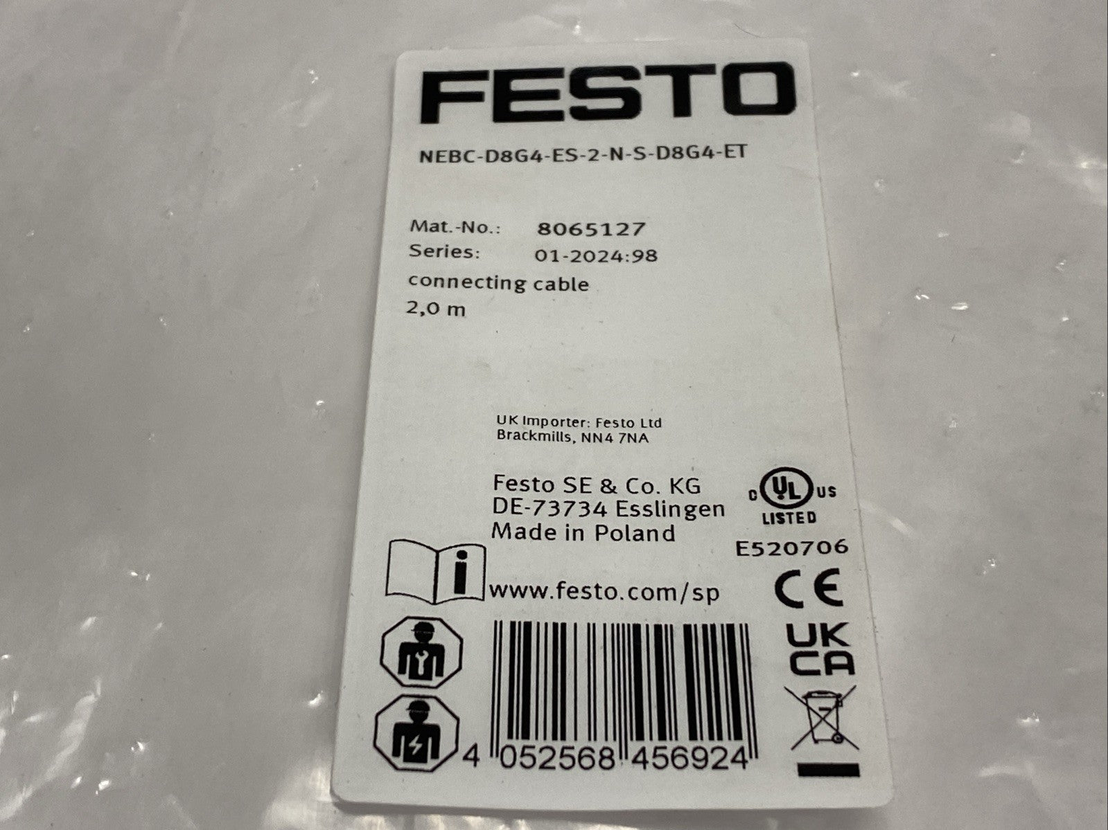 Festo NEBC-D8G4-ES-2-N-S-D8G4-ET Connecting Cable M/F M8 4-Pin 5M 8065127 - Maverick Industrial Sales