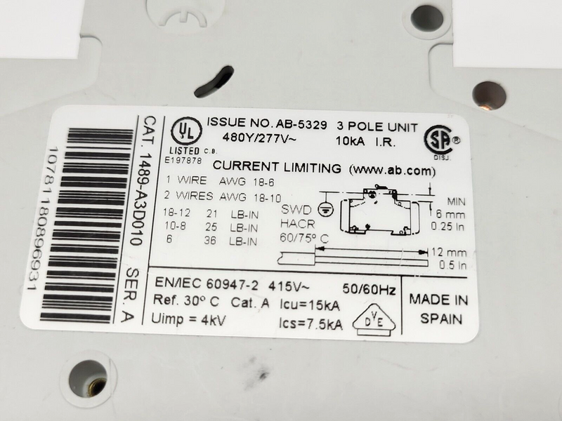 Allen Bradley 1489-A3D010 Ser. A Circuit Breaker - Maverick Industrial Sales