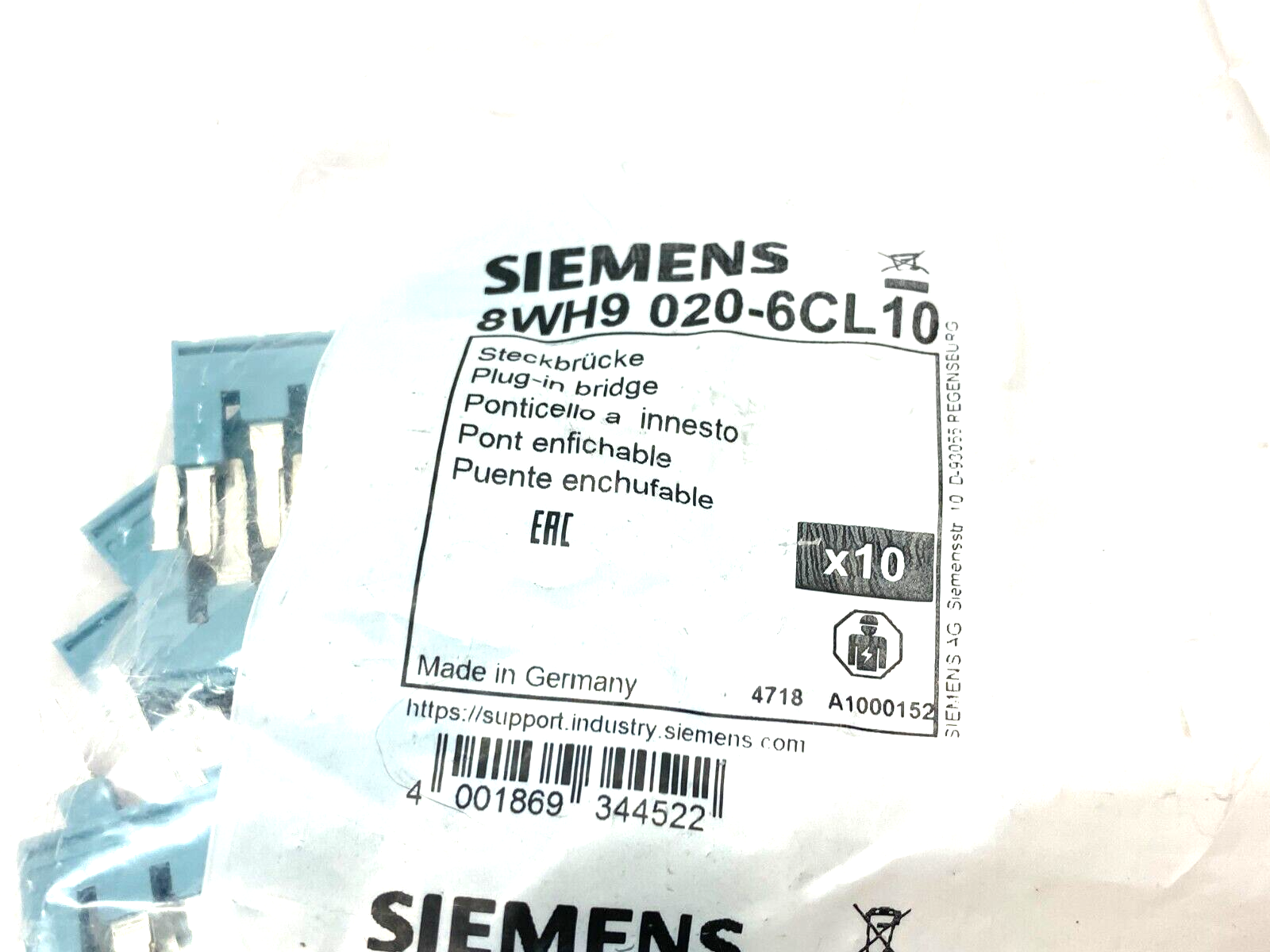 Siemens 8WH9020-6CL10 Plug-In Bridge Jumper Bar 10-Pole 6mm Space PKG OF 10 - Maverick Industrial Sales