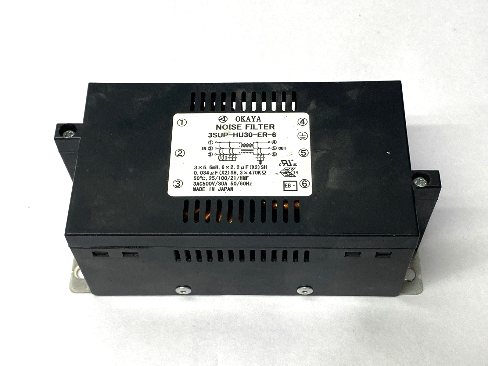 Okaya 3SUP-HU30-ER-6 Noise Filter 3-Phase 500VAC 30A - Used - Maverick Industrial Sales
