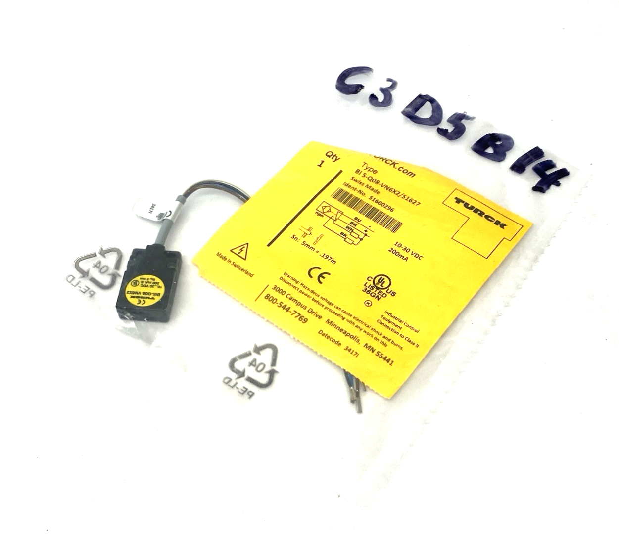 Turck BI 5-Q08-VN6X2/S1627 Inductive Proximity Sensor 5mm Sn NO/NC 1600296 - Maverick Industrial Sales