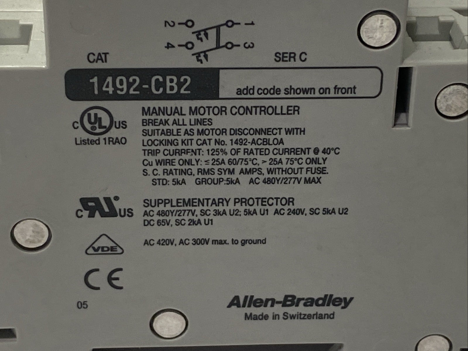 Allen Bradley 1492-CB2G120 Ser C Circuit Breaker 3HP 12A 480Y/277V 1PH - Maverick Industrial Sales