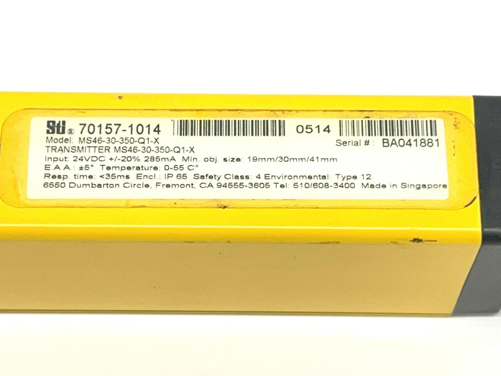 Omron STI MS46-30-350-Q1-X Safety Light Curtain Transmitter Mini Safe 4600 - Maverick Industrial Sales