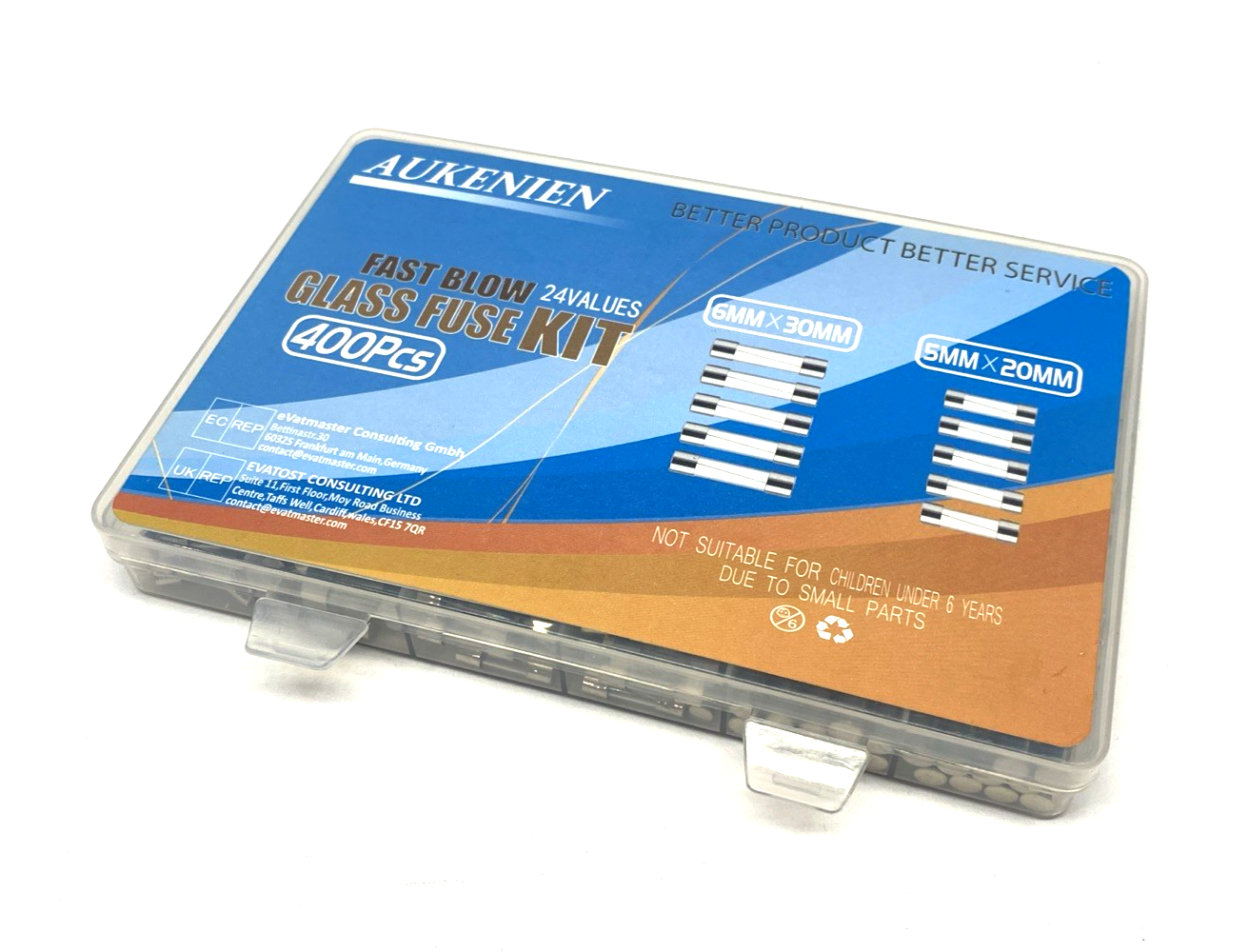 Aukenien 24 Values Fast Blow Glass Fuse Kit 6mm x 30mm & 5mm x 20mm 400 PCS KIT - Maverick Industrial Sales