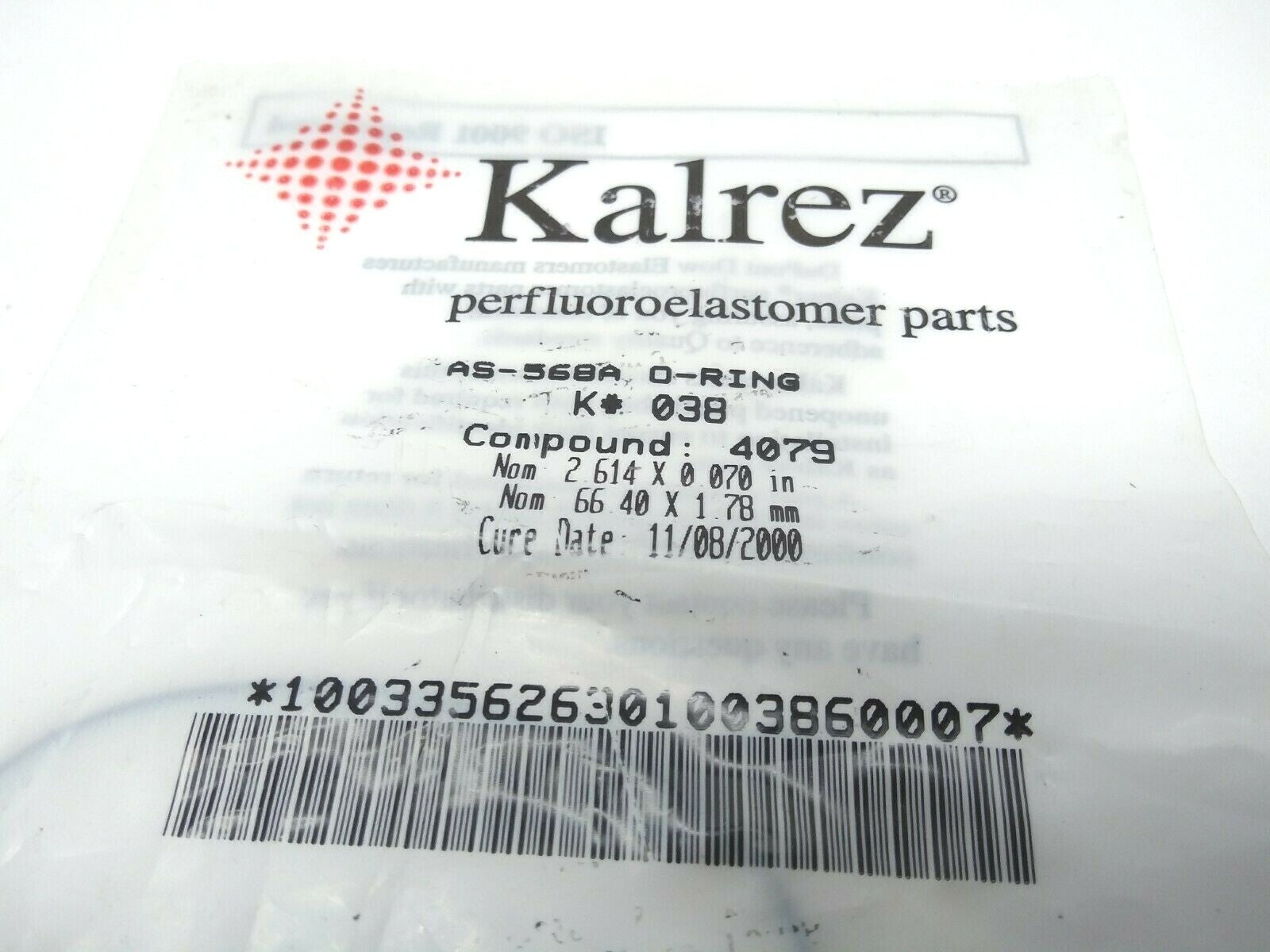 Kalrez AS-568A O-Ring Compound 4079 K#038 66.40mm X 1.78mm (Cure Date:11/8/2000) - Maverick Industrial Sales