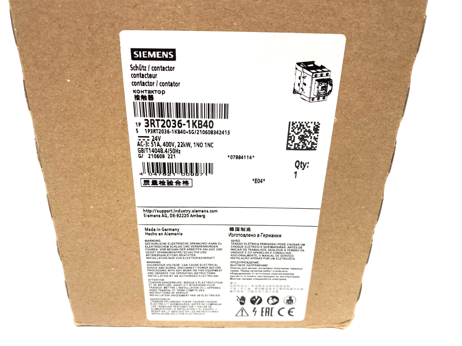 Siemens 3RT2036-1KB40 SIRIUS Power Contactor 3-Pole Screw Terminal 400V - Maverick Industrial Sales