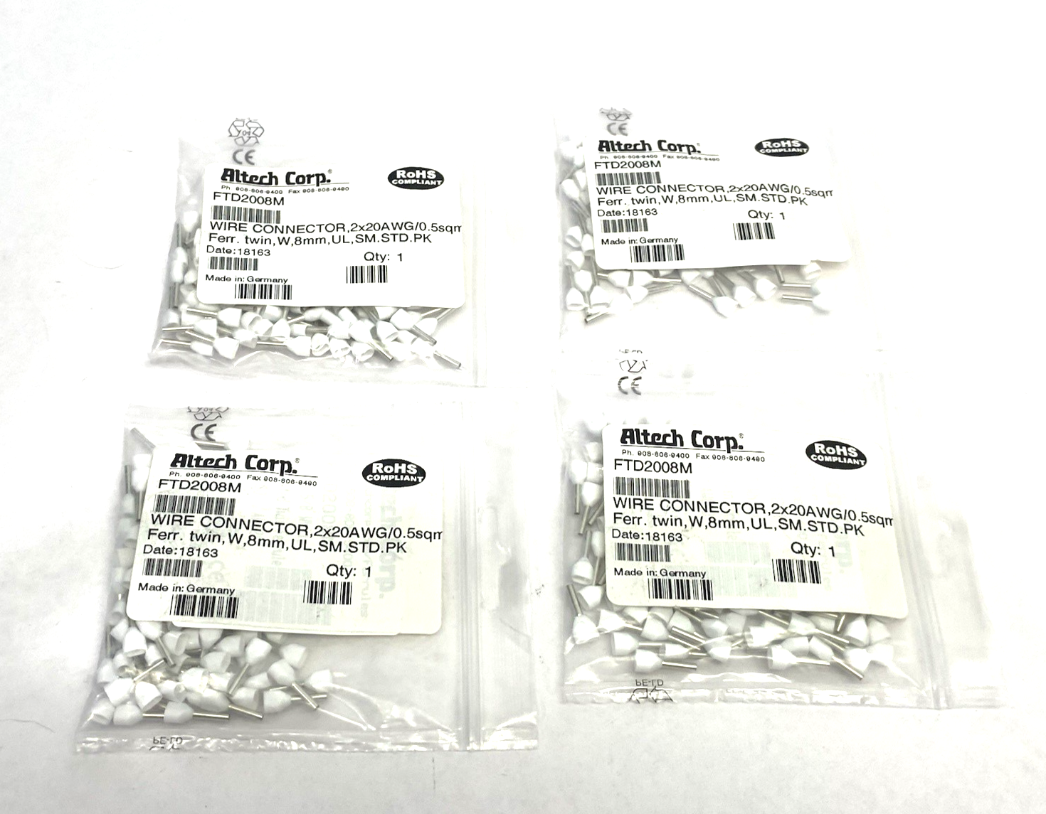 FTD2008M | Altech Insulated Crimp Ferrule 2x20AWG/0.5sqmm 100-PACK, LOT OF 4 - New - Maverick Industrial Sales
