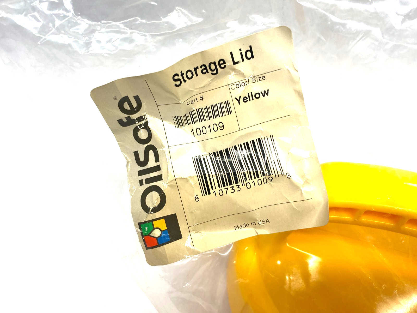 100109 | Oilsafe Spill-Proof Storage Lid, Yellow - New - Maverick Industrial Sales
