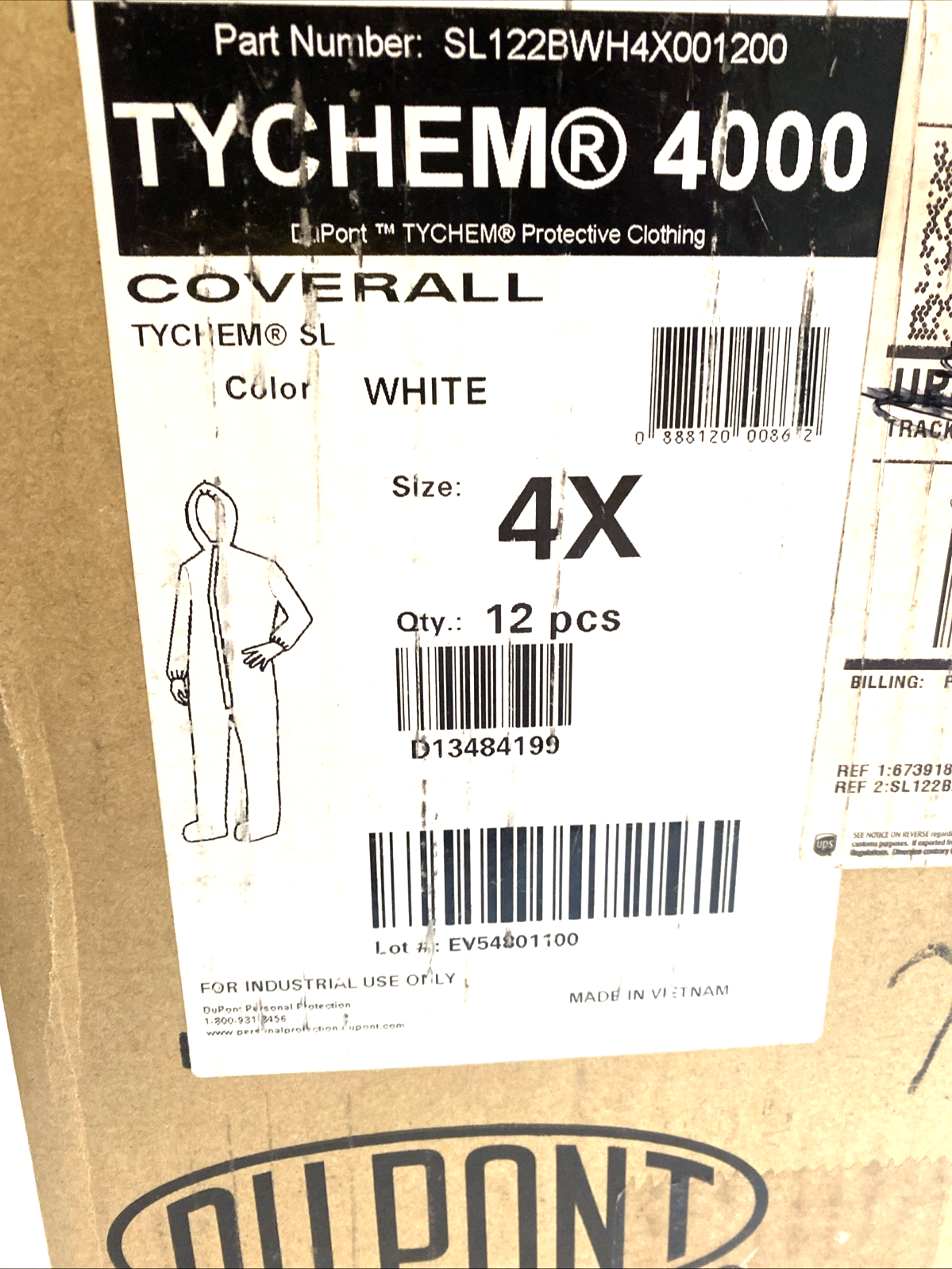 Tychem 4000 | DuPont Chemical Coverall 4XL White PKG OF 12 - New - Maverick Industrial Sales