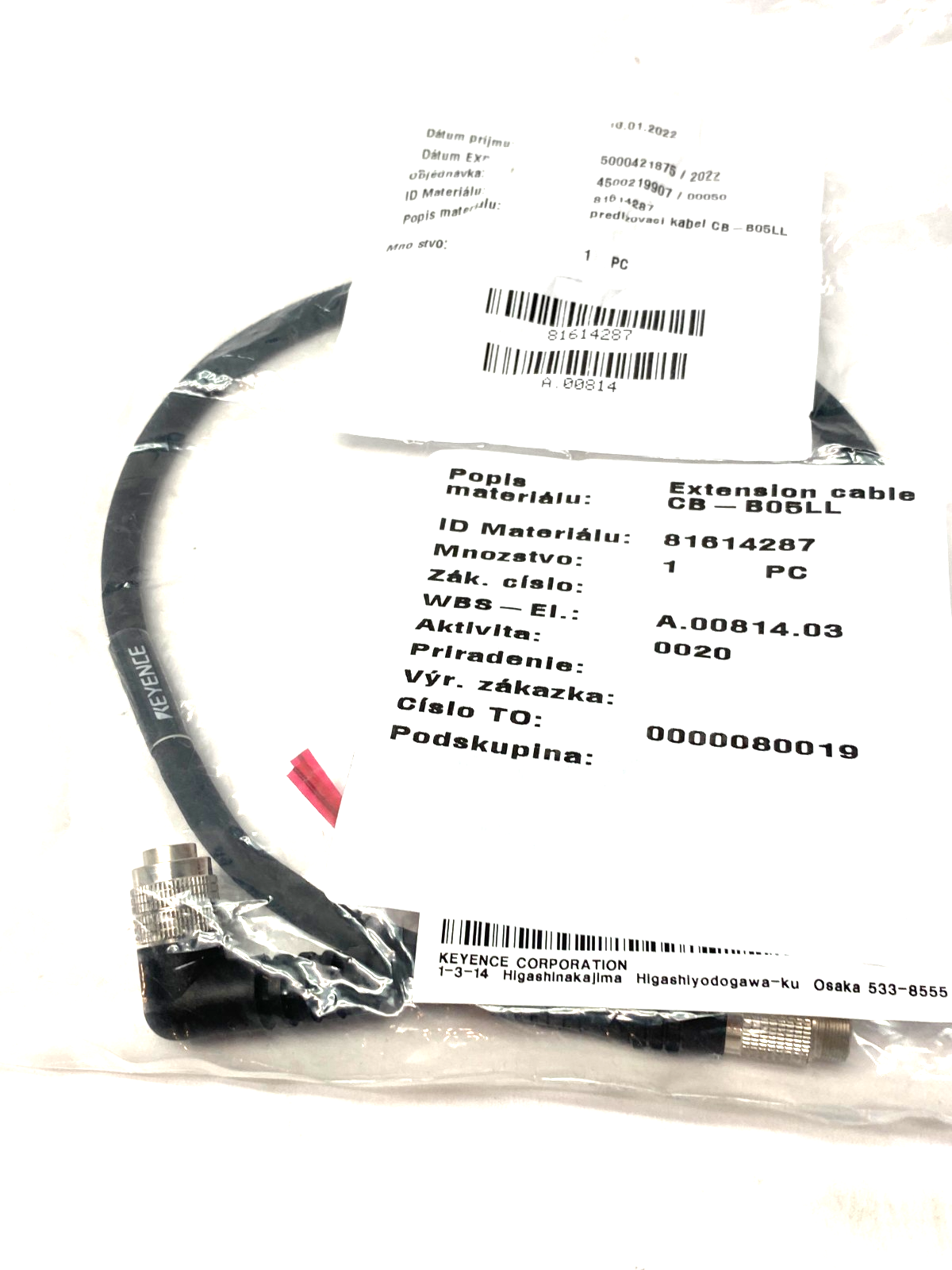 Keyence CB-B05LL Extension Cable L-Shaped 0.5m Length - Maverick Industrial Sales