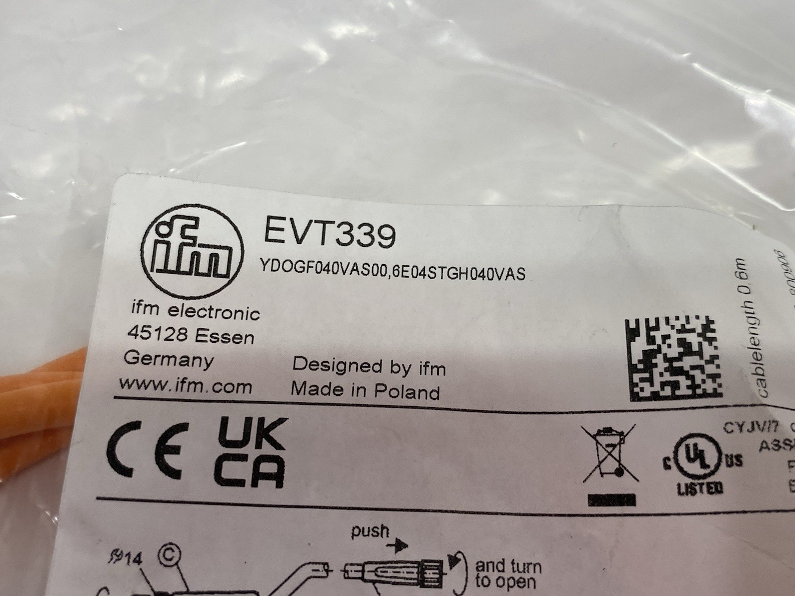 EVT339 | Ifm A-Coded Y-Connection Cable YDOGF040VAS00,6E04STGH040VAS - New - Maverick Industrial Sales
