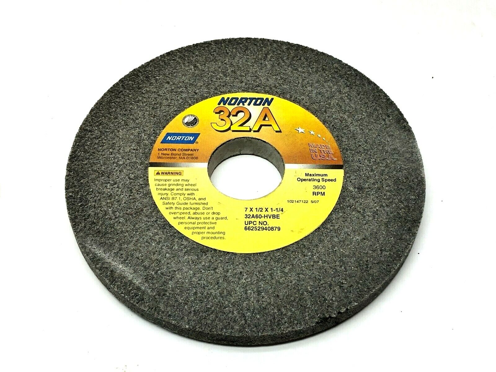 Norton 32A60-HBVE Grinding Wheels 1-1/4" Bore 3600 RPM LOT OF 5 - Maverick Industrial Sales