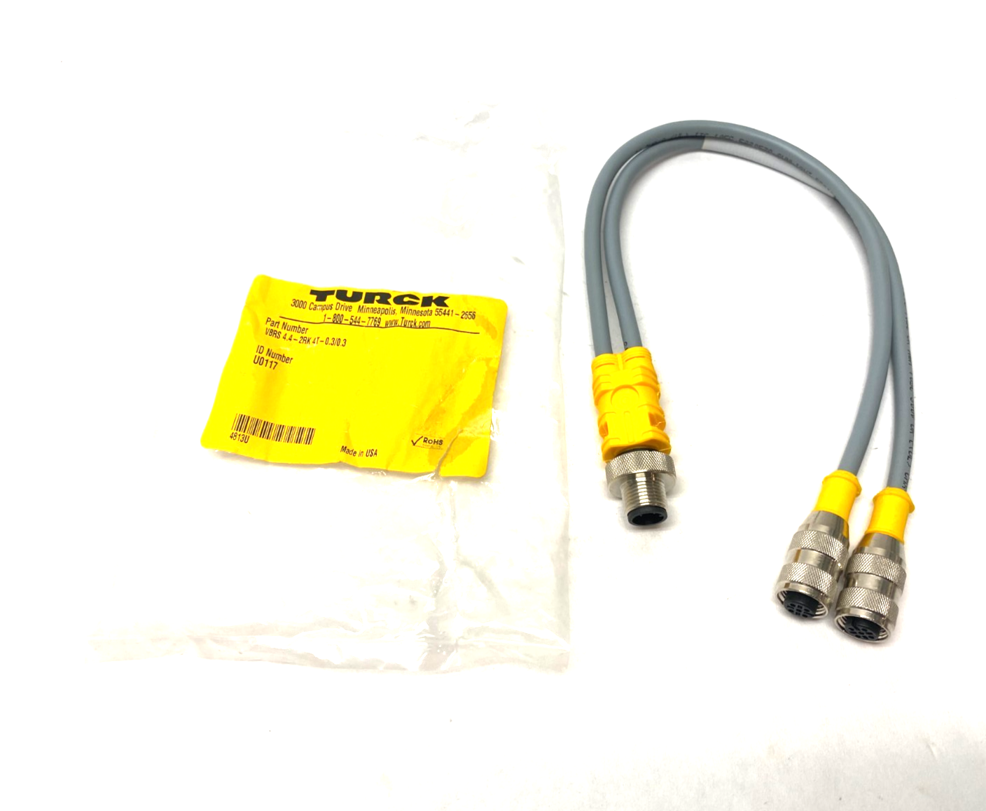 Turck VBRS 4.4-2RK 4T-0.3/0.3 Splitter Cable 2-Branch, M M12 to 2x F M12, U0117 - Maverick Industrial Sales
