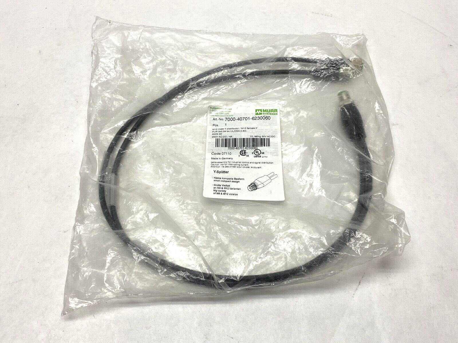 Murrelektronik 7000-40701-6230060 M12 Y-Splitter Male to Female - Maverick Industrial Sales