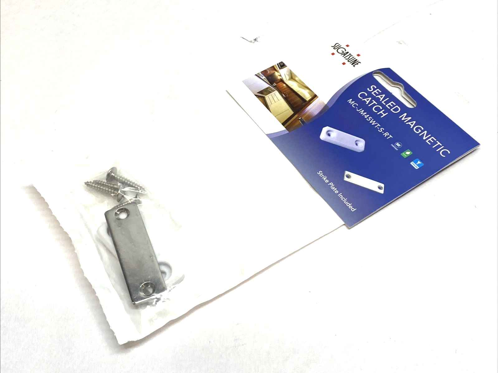 MC-JM45WT-S-RT | Sugatsune Sealed Magnetic Catch & Strike Set 6.6lb White LOT OF 4 - New - Maverick Industrial Sales