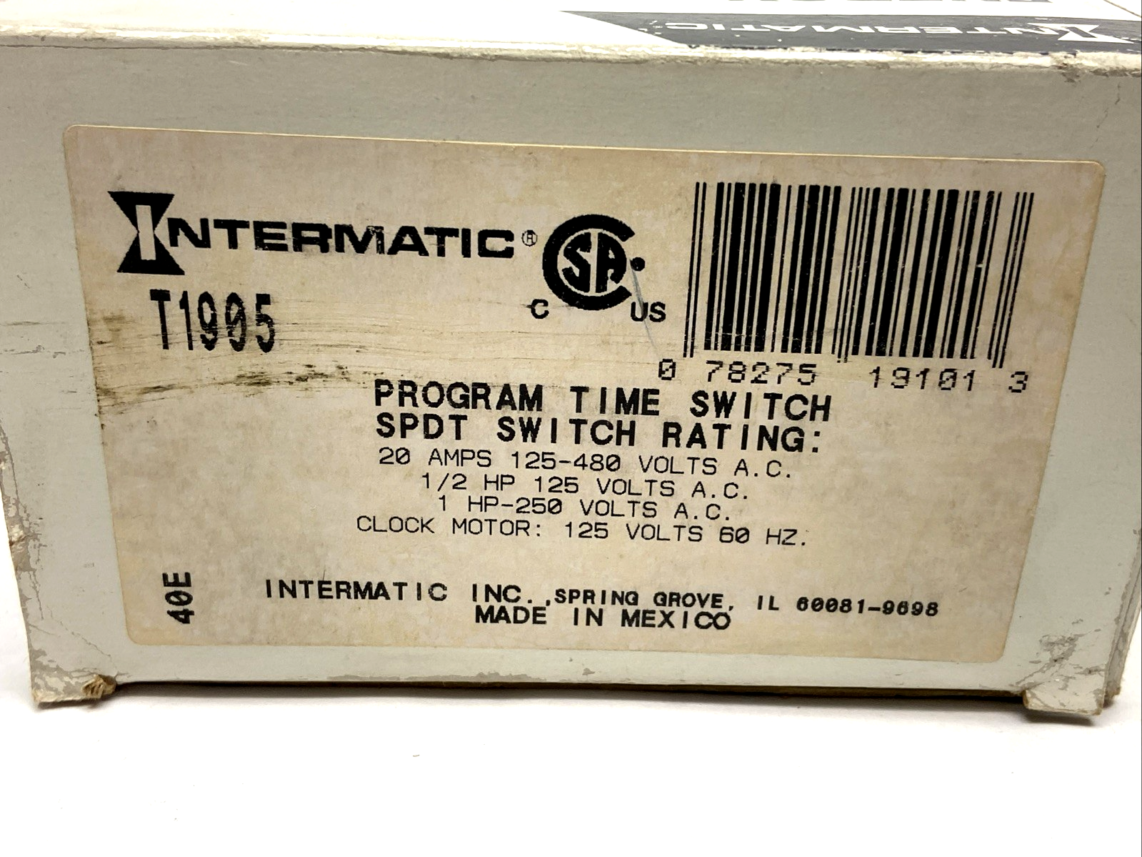 Intermatic T1905 Program Time Switch SPDT 20A 125-480VAC 1/2Hp 50Hz - Maverick Industrial Sales