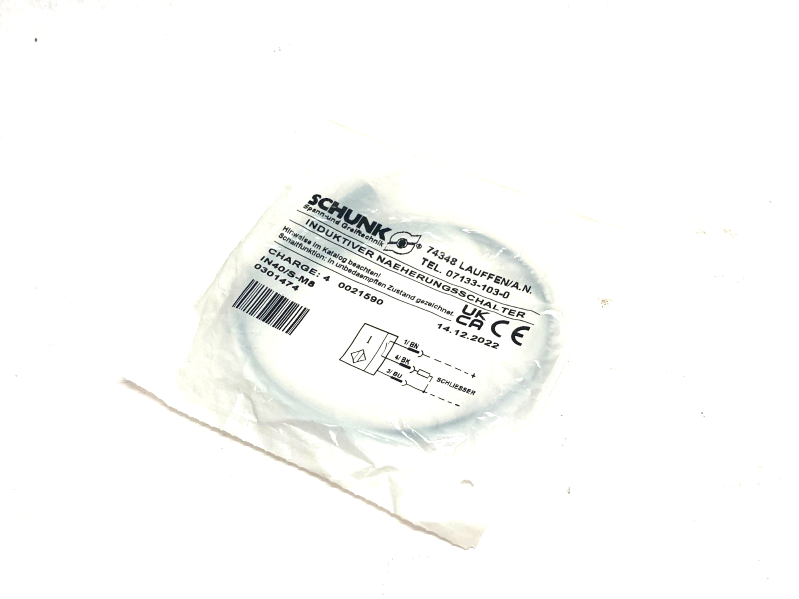 Schunk IN40/S-M8 Inductive Proximity Switch 0301474 - Maverick Industrial Sales