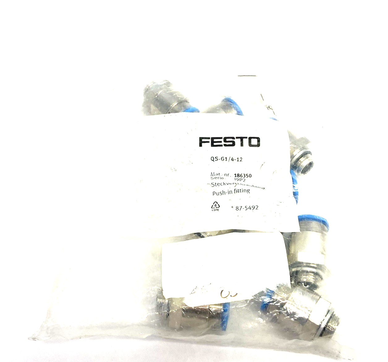 Festo QS-G1/4-12 Pneumatic Push-In Fitting for 12mm OD Tubing 186350 PKG OF 10 - Maverick Industrial Sales