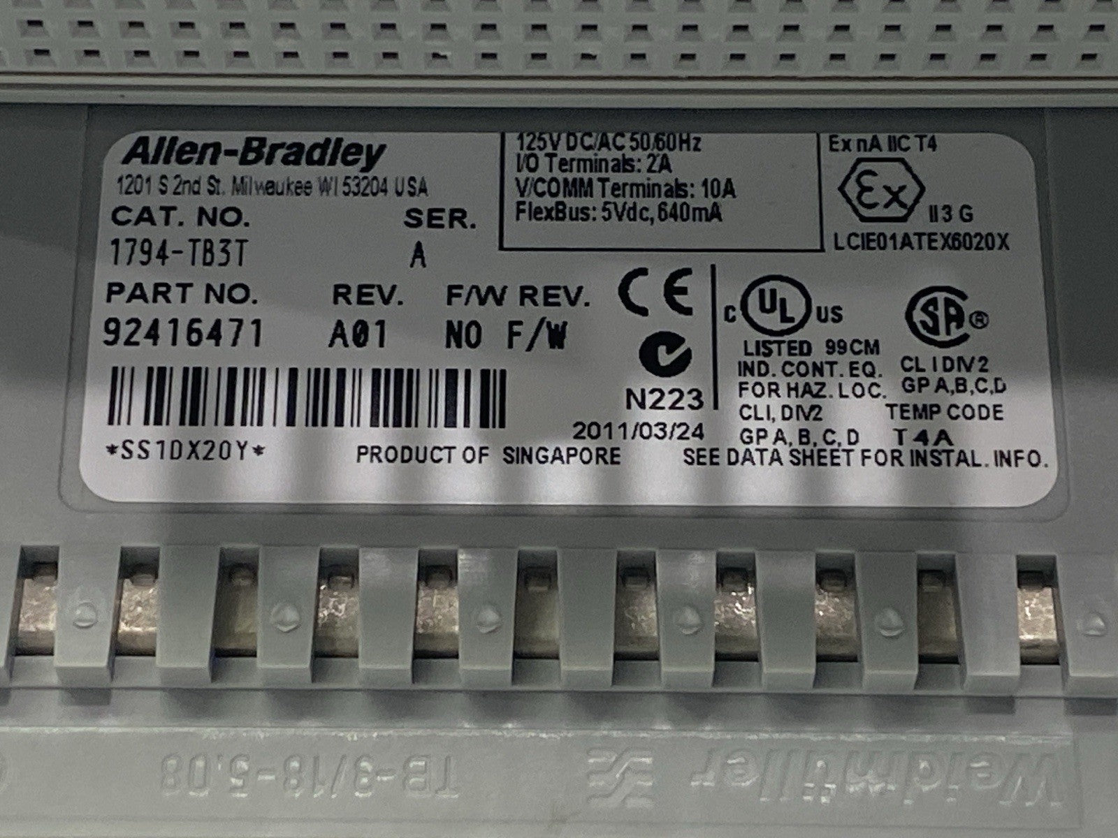 Allen Bradley 1794-TB3T Ser A I/O Flex Terminal Base 92416471 - Maverick Industrial Sales