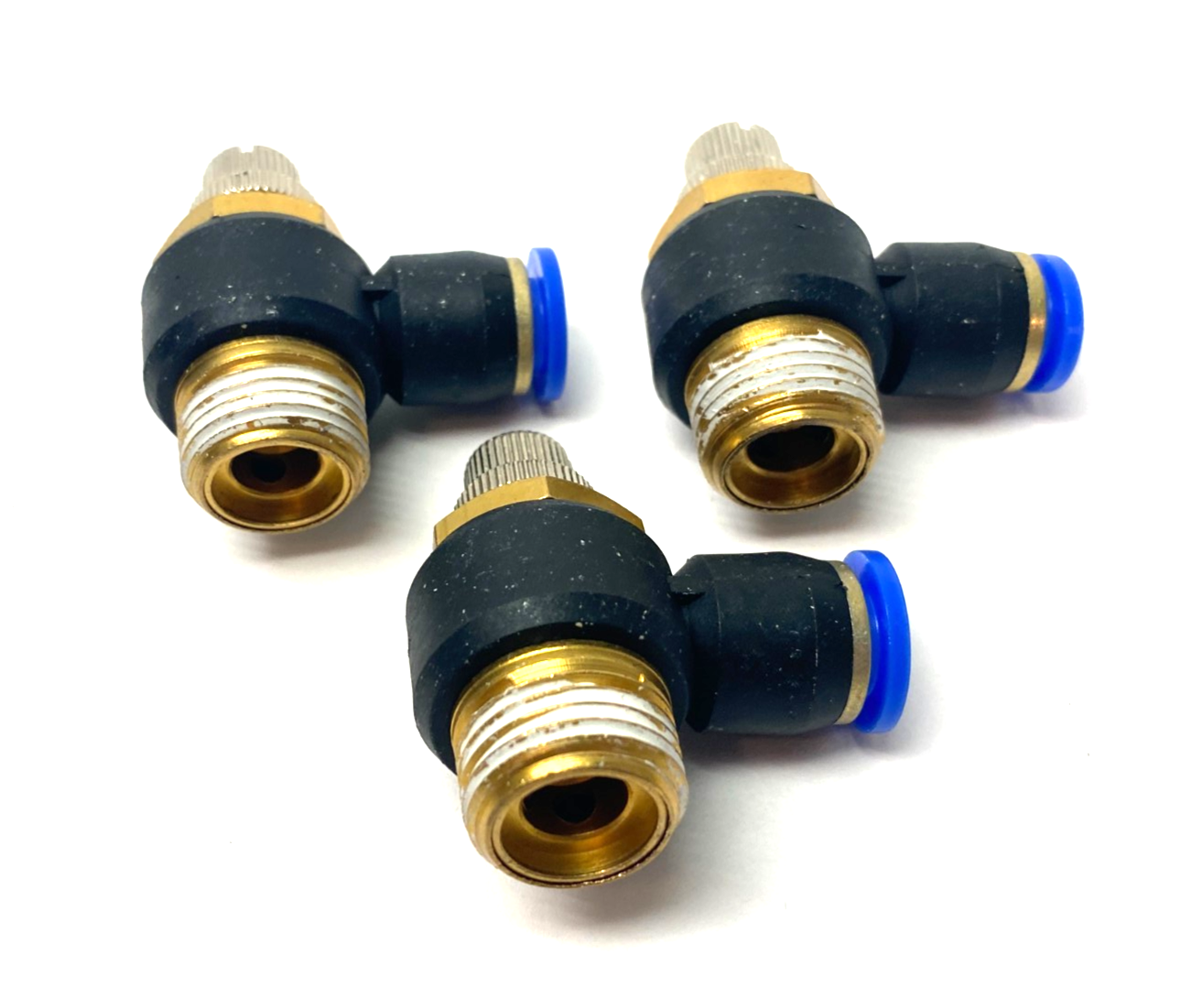 SNS JSC10-04 Flow Throttle/Speed Control Elbow Valve Fitting 10mm Tube LOT OF 3 - Maverick Industrial Sales