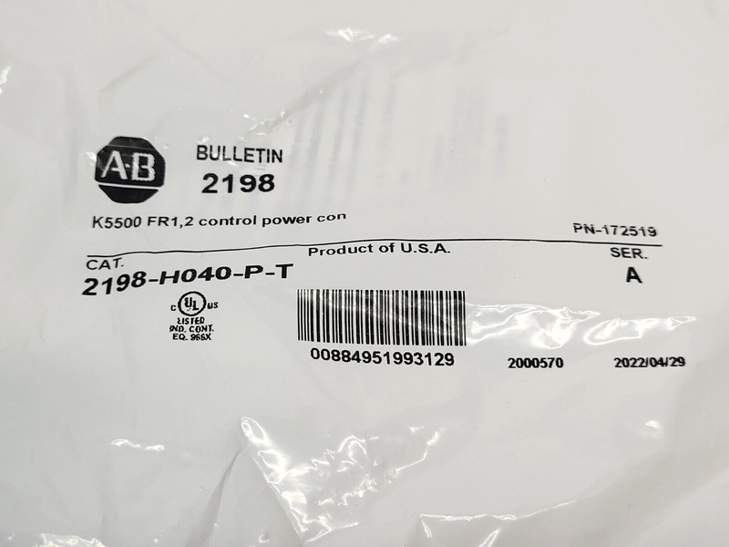 Allen Bradley 2198-H040-P-T 2 Control Power Connector K5500 FR1 Ser.A - Maverick Industrial Sales