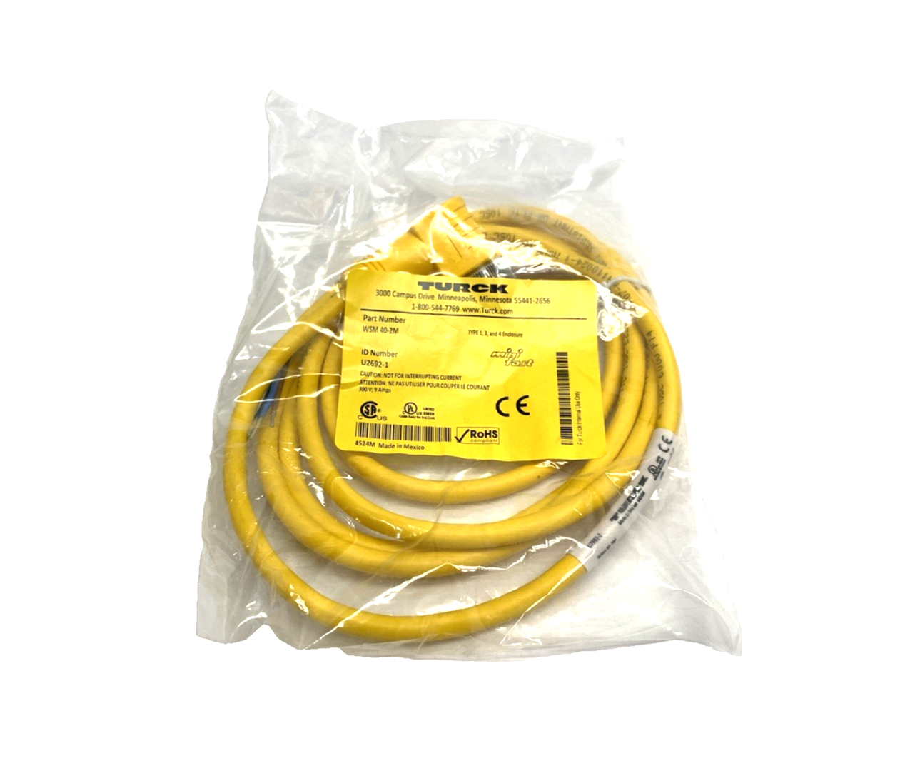 Turck WSM 40-2M Cordset, Male Angled 7/8"-16 4-Pin 2m U2692-1 - Maverick Industrial Sales