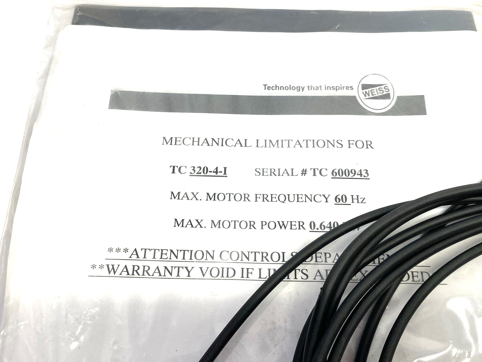 TC 320-4-I | Weiss Mechanical Specs/Limitations Packet for w/ Balluff BCC0312 - New – Open box - Maverick Industrial Sales