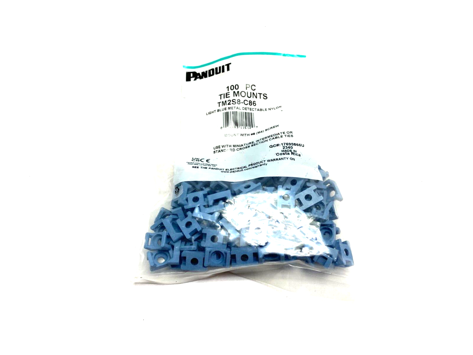 Panduit TM2S8-C86 Light Blue Metal Detectable Nylon Cable Tie Mount, PKG OF 100 - Maverick Industrial Sales