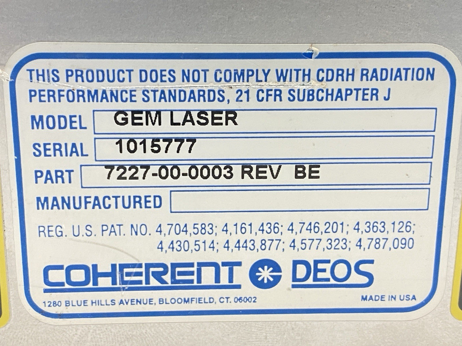 7227-00-0003 | Coherent Rev BE Gem Laser Industrial CO2 Laser Head - For parts or not working - Maverick Industrial Sales