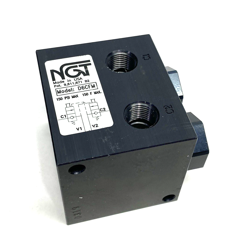 D6CFM | NGT Dual Pilot Operated Check Valve, Flush Manual Release, 150psi Max - Used - Maverick Industrial Sales